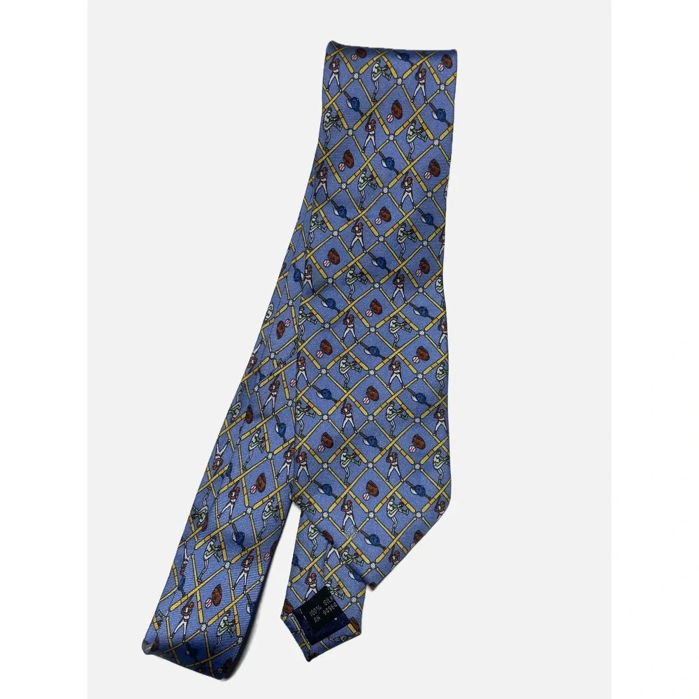 Talbots Kids‎ Necktie Boys OS Blue Baseball Silk Novelty Sporty Preppy Accessory
